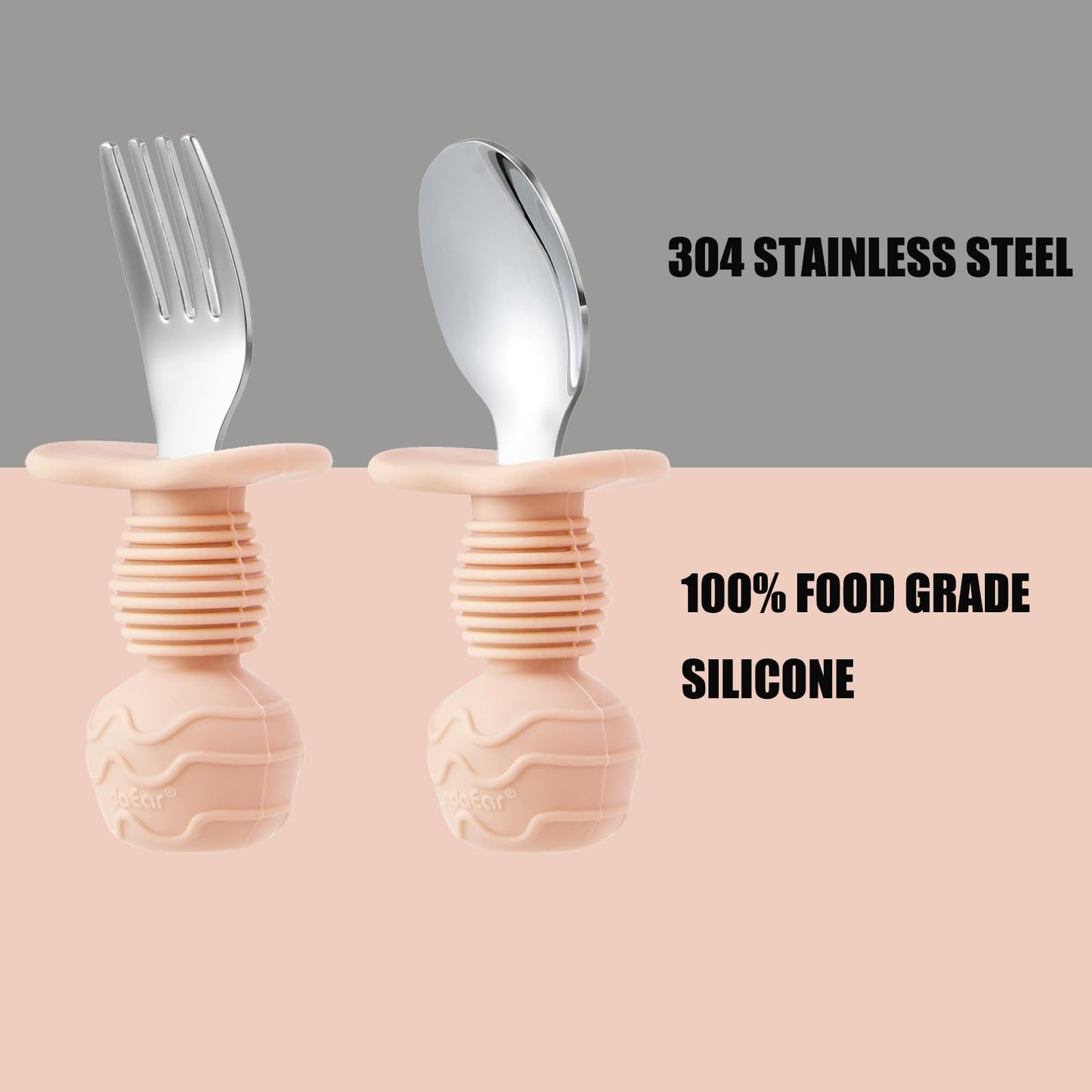 PandaEar 6 Pack Stainless Steel Toddler Spoons and Fork Feeding Set - Anti-Choke First Self Feeding Utensils for Kids Baby Girls Led Weaning Ages 18 Months+ (Pink/Beige)