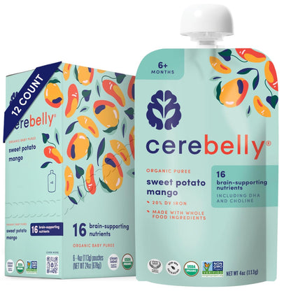 Cerebelly Organic Baby Food Pouches Variety Pack – Organic Veggie Purees for Toddlers | No Added Sugar, Fiber, Non-GMO | Blended Toddler Pouches | 4 Ounce BPA-Free Pouch | 4 Flavors | 8 Count