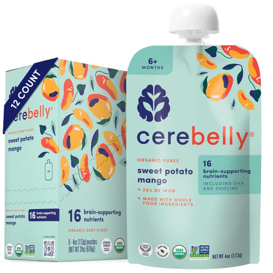 Cerebelly Organic Baby Food Pouches Variety Pack – Organic Veggie Purees for Toddlers | No Added Sugar, Fiber, Non-GMO | Blended Toddler Pouches | 4 Ounce BPA-Free Pouch | 4 Flavors | 8 Count