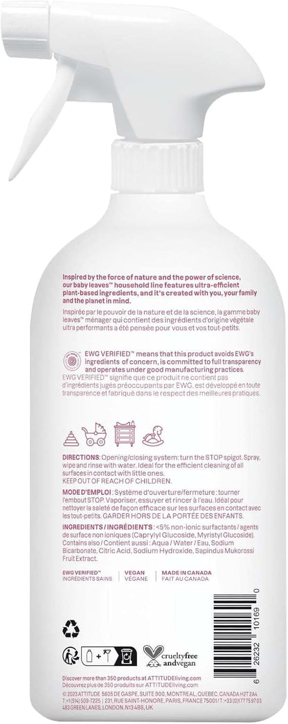 ATTITUDE Toy and Surface Cleaner, EWG Verified Multi-Surface Products, Vegan, Naturally Derived Multipurpose Cleaning Spray, Unscented, 27.1 Fl Oz