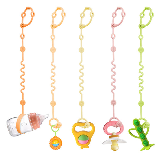 Toy Straps for Baby, 5pcs Adjustable Toy Holder for Stroller Accessories, Silicone Baby Tether Pacifier Clip, No Throw Baby Travel Essential Leash for High Chair, Car Seat (Gril-5 Pack)