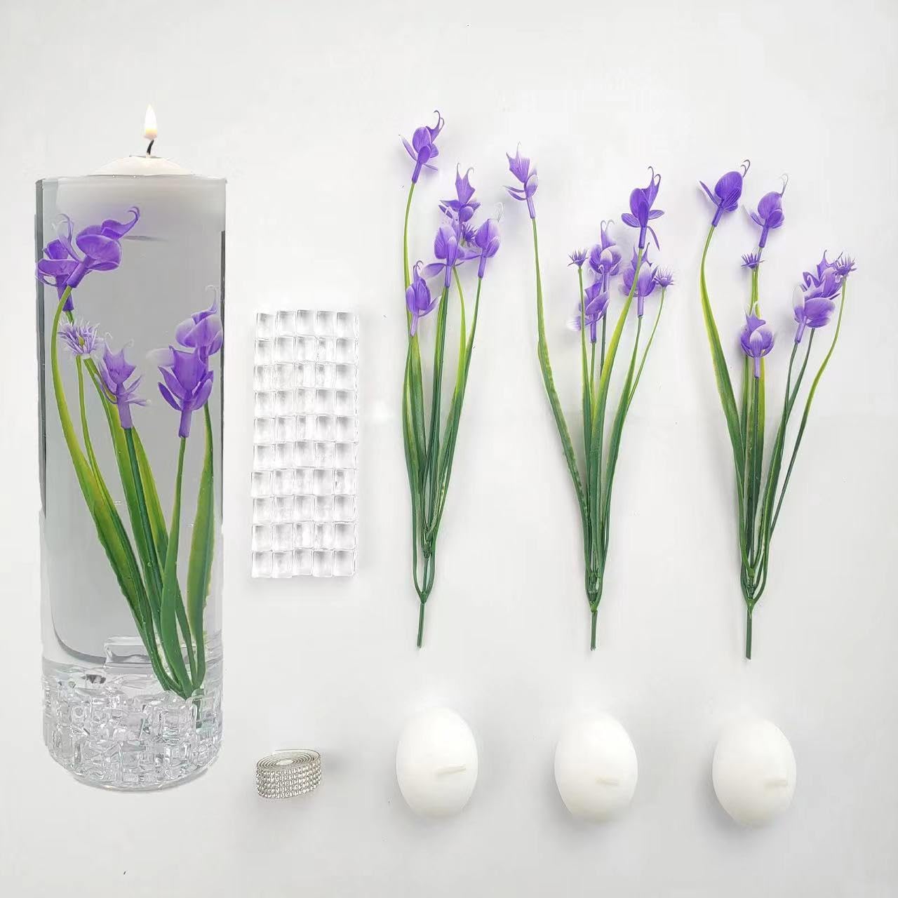 Artificial Phalaenopsis with Candles Diamond Lace Nearly Natural Orchid for Table Centerpiece Wedding Party Home Bar Restaurant Festival Decoration Pink Suit