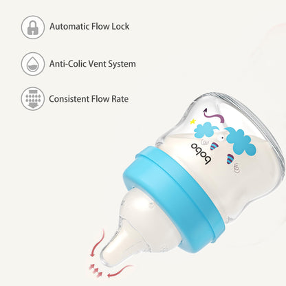 YOHKOH Glass Baby Bottles with Slow Flow Nipple, Newborn Anti-Colic Baby Bottles for 0+ Months, Wide Neck Feeding Bottle, Clear (Red, 2.7oz (Pack of 2))