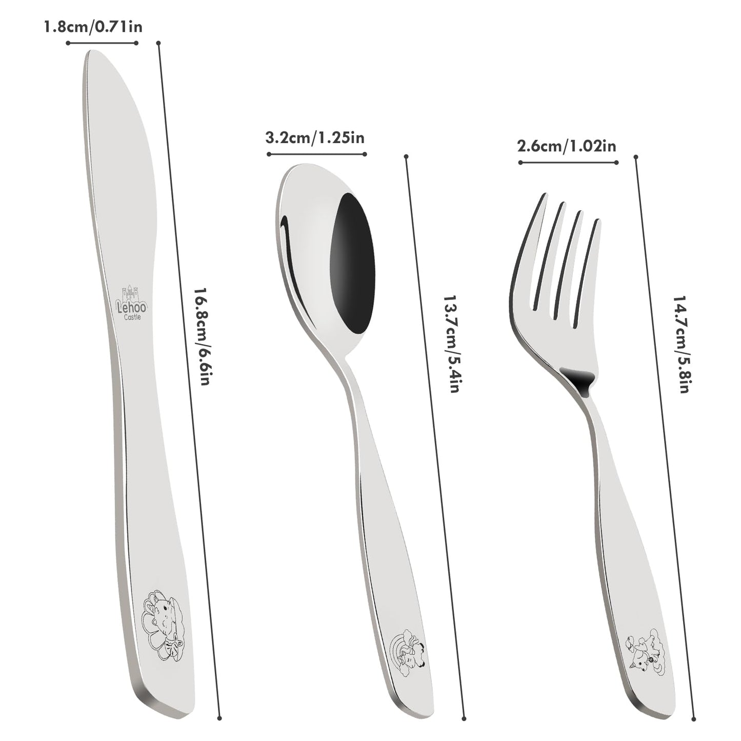 Lehoo Castle Kids Silverware Stainless Steel 6 Piece - Toddler Spoons and Forks Knife Set, Metal Kids Cutlery Set, Toddler Utensils Self Feeding (Dinosaur World)
