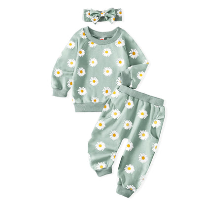 AMAWMW Infant Baby Girl Clothes Long Sleeve Loose Sweatshirts Pockets Pants Headband Outfits Fall Winter Spring Gift