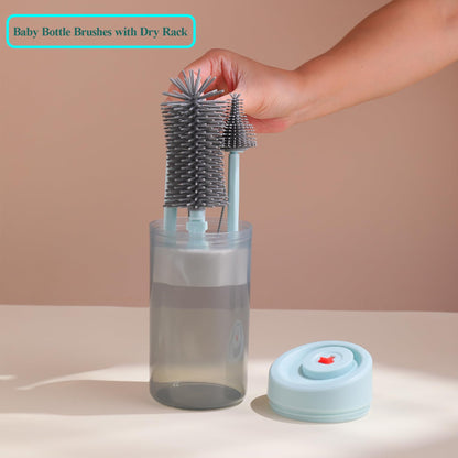 Baby Bottle Brush Set,Travel Baby Bottle Cleaner Kit,Silicone Bottle Brush with Stand Holder, Bottle Drying Rack,Babyshower Gifts for New Mom