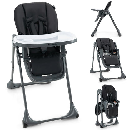 BABY JOY Convertible High Chair for Babies & Toddlers, Height Adjustable, Grow & Go High Chair w/Recline & Footrest, Removable Double Tray, Portable Baby Dinning Chair with Wheels (Beige)