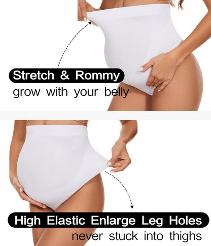 Seamless Maternity Thongs for Women, No Show Maternity Shapewear Over The Belly, Pregnancy Belly Support Panties