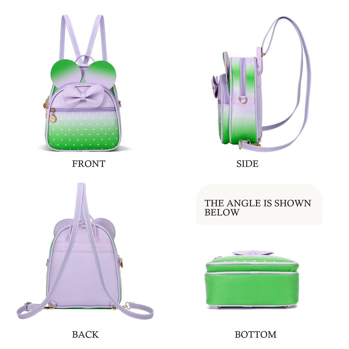 KL928 Girls Bowknot Polka Dot Cute Mini Backpack Small Daypacks Convertible Shoulder Bag Purse for Women