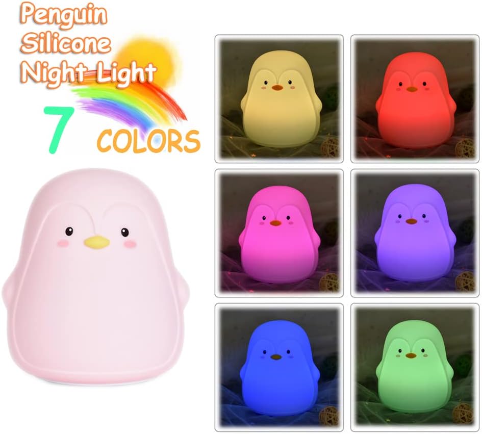 TriPro Penguin Silicone Nursery Night Light Decor Room Lamp Bedroom Decorations