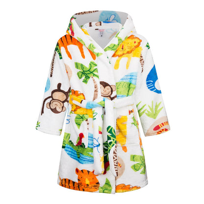 Toddlers Kids Hooded Robe Boys Girls Soft Flannel Bathrobes Pajamas Plush Robe