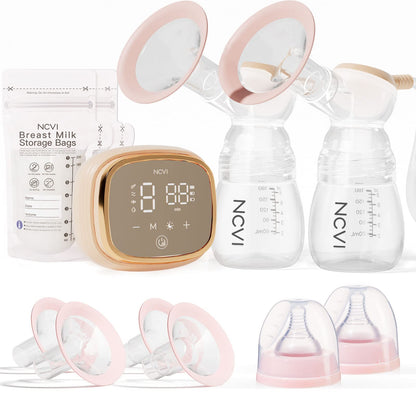 NCVI Double Electric Breast Pump 8782, Portable Anti-Backflow, with 4 Size Flanges, 4 Modes & 9 Levels, LED Display, 10 Breastmilk Storage Bags, Ultra-Quiet and Pain Free Breast Pumps
