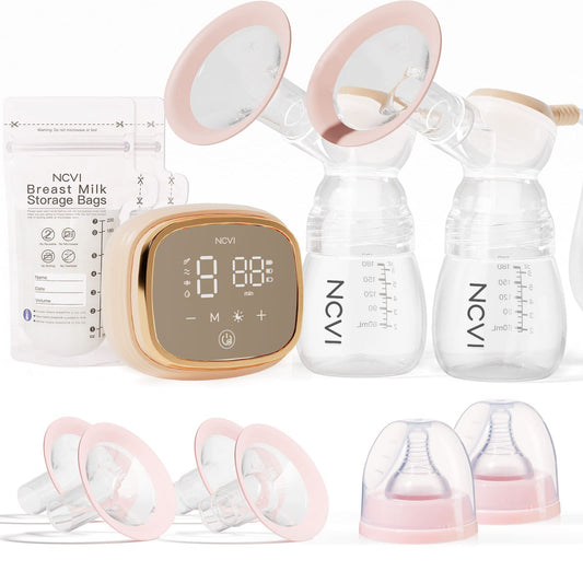 NCVI Double Electric Breast Pump 8782, Portable Anti-Backflow, with 4 Size Flanges, 4 Modes & 9 Levels, LED Display, 10 Breastmilk Storage Bags, Ultra-Quiet and Pain Free Breast Pumps