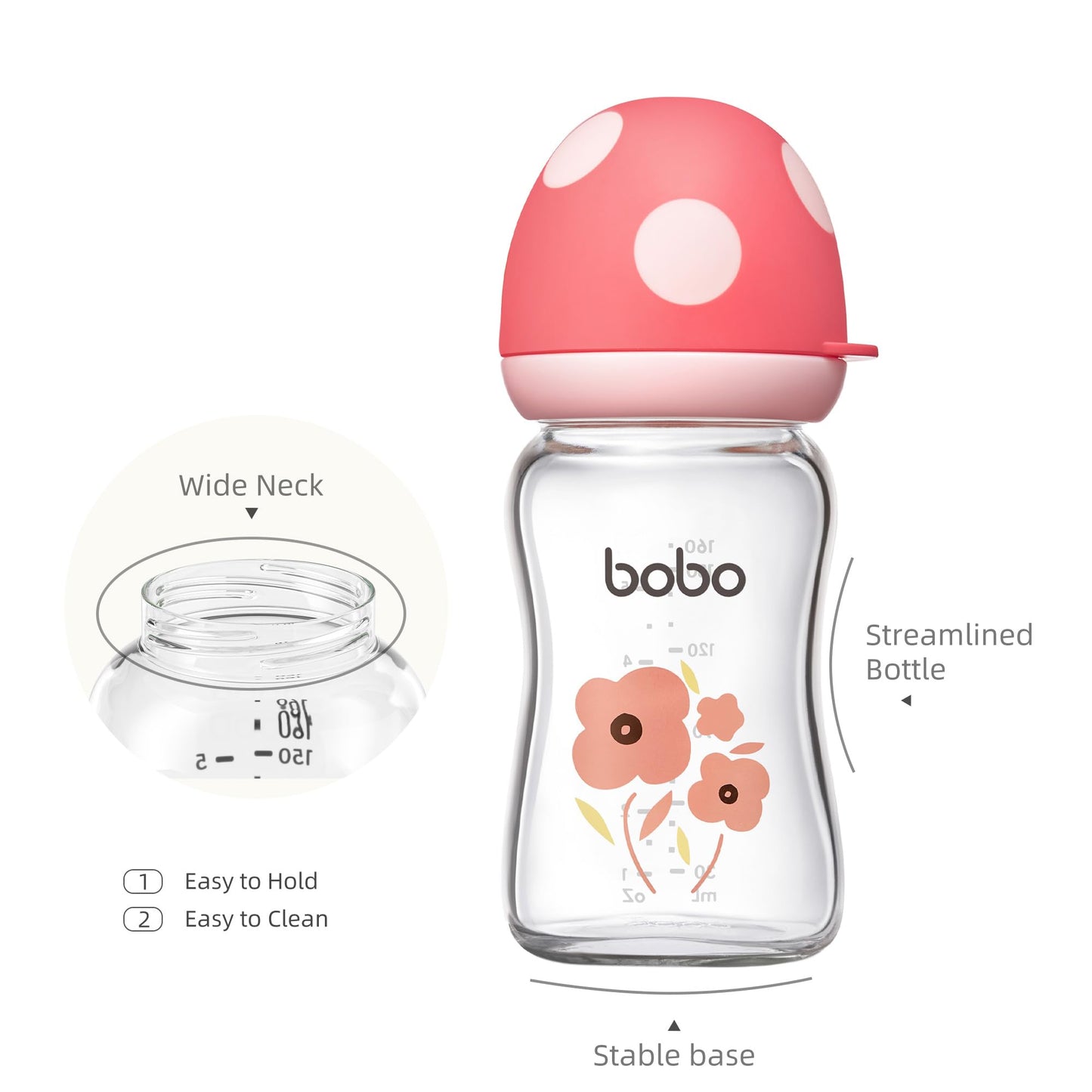 YOHKOH Natural Glass Baby Bottle with Natural Response Nipple, Newborn Anti-Colic Baby Bottles, Wide Neck Mushroom Cap Baby Bottle, Clear (8.8ounce (Pack of 4), Multicolour1)