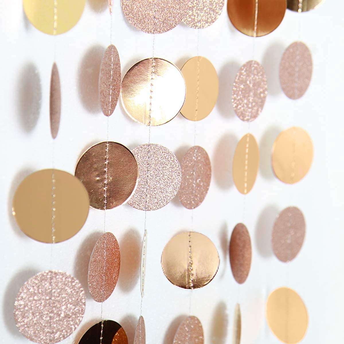 Decor365 Champagne Gold Birthday Decorations Glitter Dot Garland Circle Streamers Banner Backdrop Baby Showers Bridal Showers Christmas New Year Eve Anniversaries Graduations Holiday Parties Decor