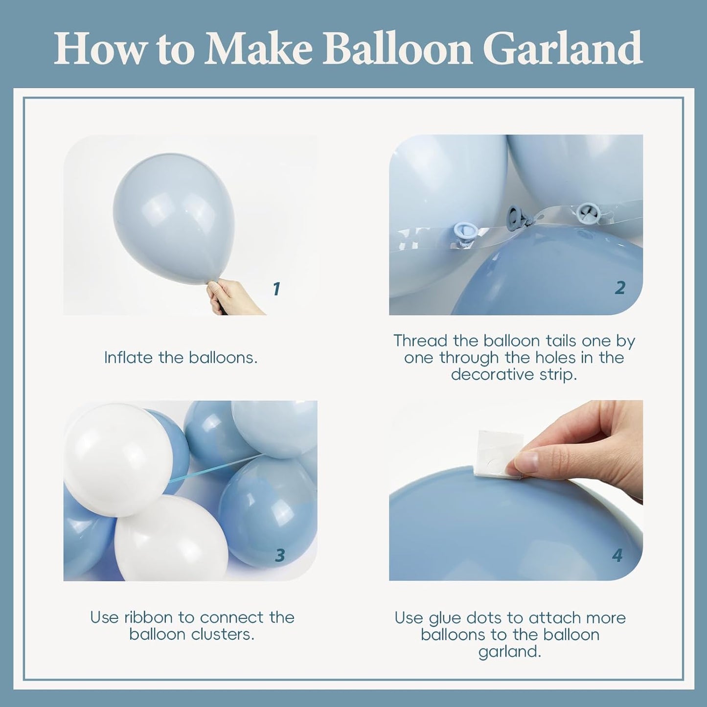 119pcs Dusty Blue Balloon Arch Garland Kit, Blue & White Balloon Arch Kit with Dusty Blue, Pastel Blue, White Clear Balloons for Bridal, Baby Shower Party Decorations
