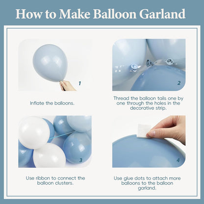 119pcs Dusty Blue Balloon Arch Garland Kit, Blue & White Balloon Arch Kit with Dusty Blue, Pastel Blue, White Clear Balloons for Bridal, Baby Shower Party Decorations