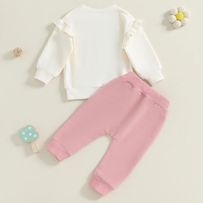 Kupretty Baby Girl Clothes Toddler Fall Winter Outfit Ruffles Crewneck Bow Pullover Sweatshirt + Joggers Pants Set
