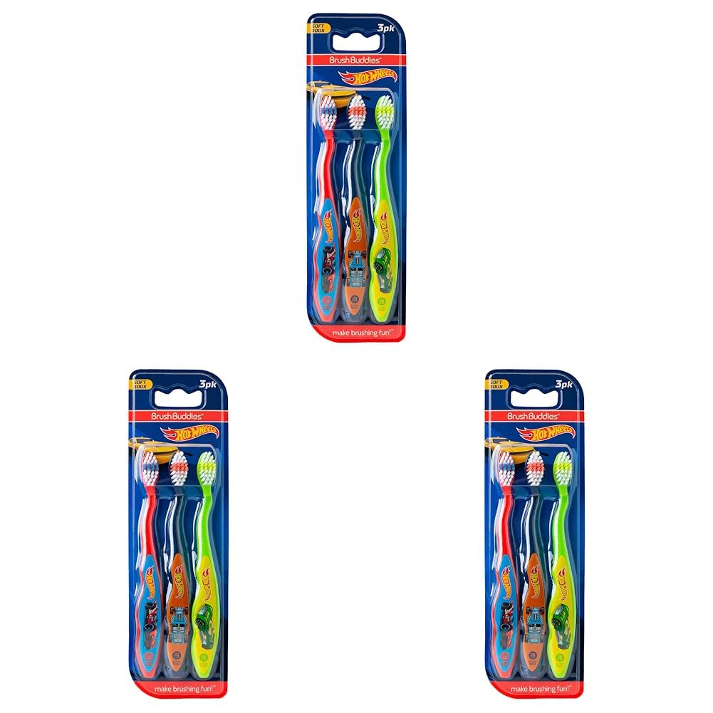 Brush Buddies Hot Wheels Toothbrush for Kids, Kids Toothbrushes, Toothbrush Pack, Soft Bristles for Kids, Toddler Ages 2-4, 6PK