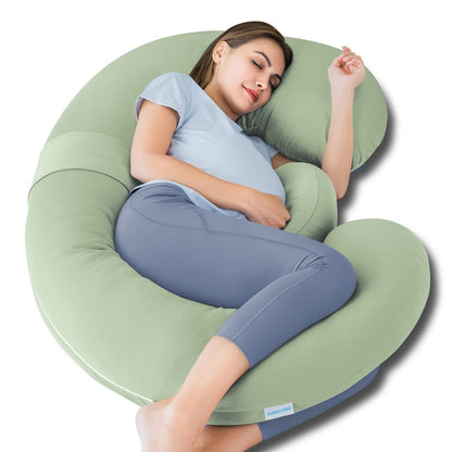 QUEEN ROSE Cooling Pregnancy Pillows,E Shaped Full Body Pillow for Sleeping, with Pregnancy Wedge Pillow for Belly Support, 60 Inch Maternity Pillow for Side Sleeper, Cooling Rayon Cover, Purple
