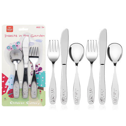 Lehoo Castle Kids Silverware Stainless Steel 6 Piece - Toddler Spoons and Forks Knife Set, Metal Kids Cutlery Set, Toddler Utensils Self Feeding (Dinosaur World)