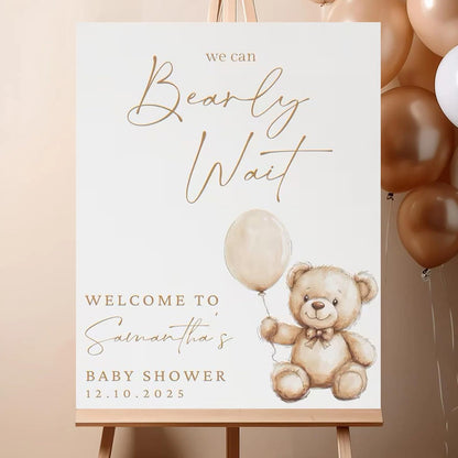 Personalized We Can Bearly Wait Baby Shower Welcome Sign, Welcome to Baby Shower Sign - Teddy Bear & Balloon Theme Décor #5