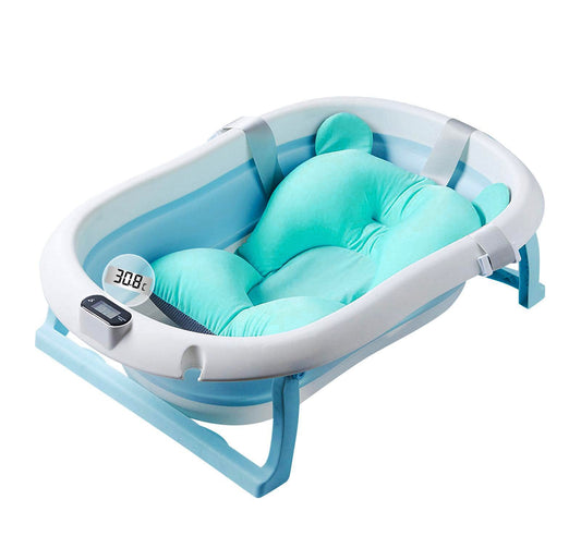 Foldable Baby Bath Tub,Newborn Baby Tub with Soft Bath Mat and Real Time Water Temperature Display(Pink Bath Tub + Bath Mat)