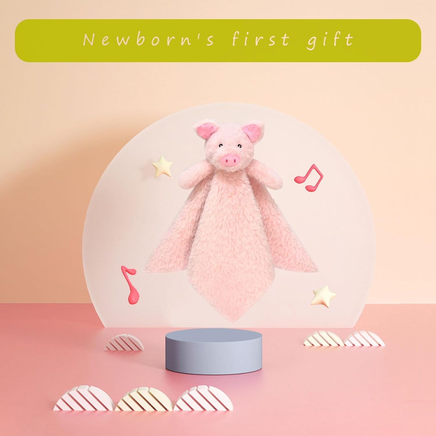 Baby Pink Pig Soft Stuffed Animal Security Blanket, Plush Pig Character Lovey Blanket, Baby Shower/Nursery Gift, Newborn Infant Toddler Snuggle Blankie for Girls Boys, 14 Inches