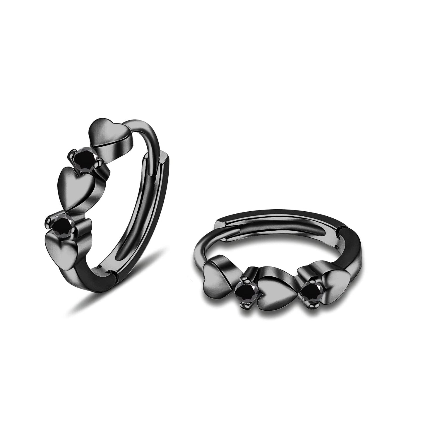 CiNily 14K White Gold Plated Small Hoop Earrings for Women Girls Heart Cubic Zirconia Hypoallergenic Earrings