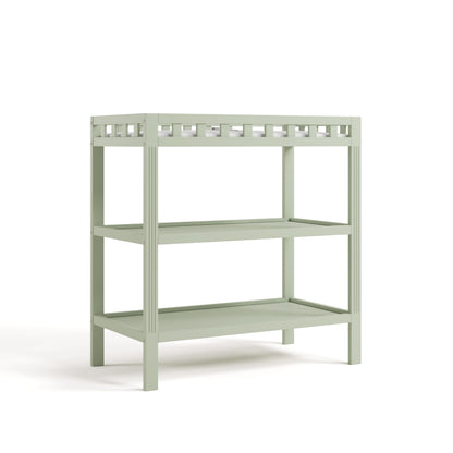Storkcraft Morningside Changing Table (Sage) – GREENGUARD Gold Certified Baby Changing Table, Includes Waterproof Diaper Changing Pad, Easy 30-Minute Assembly, 2 Open Shelves for Storage