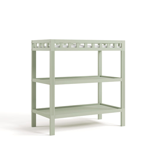 Storkcraft Morningside Changing Table (Sage) – GREENGUARD Gold Certified Baby Changing Table, Includes Waterproof Diaper Changing Pad, Easy 30-Minute Assembly, 2 Open Shelves for Storage