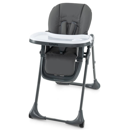 BABY JOY Convertible High Chair for Babies & Toddlers, Height Adjustable, Grow & Go High Chair w/Recline & Footrest, Removable Double Tray, Portable Baby Dinning Chair with Wheels (Beige)