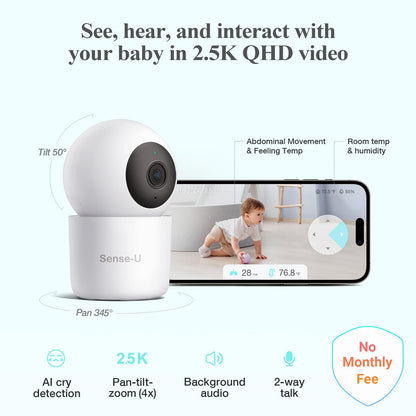 Sense-U Pro Baby Movement Monitor with Arousal Vibration, Movement/Rollover/Overheating Alerts, Audible & App Notifications, Easy Clip-On Design, Smart Sleep Monitor, FSA/HSA Eligible