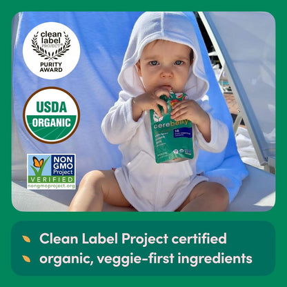 Cerebelly Organic Baby Food Pouches Variety Pack – Organic Veggie Purees for Toddlers | No Added Sugar, Fiber, Non-GMO | Blended Toddler Pouches | 4 Ounce BPA-Free Pouch | 4 Flavors | 8 Count