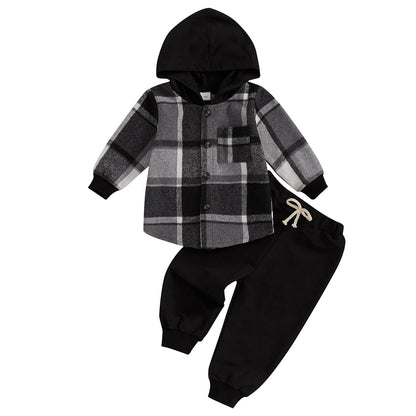 Infant Baby Boy Fall Winter Clothes Outfits Hooded Long Sweatshirt Pants Set Toddler Clothes 6 12 18 24 Months 2T