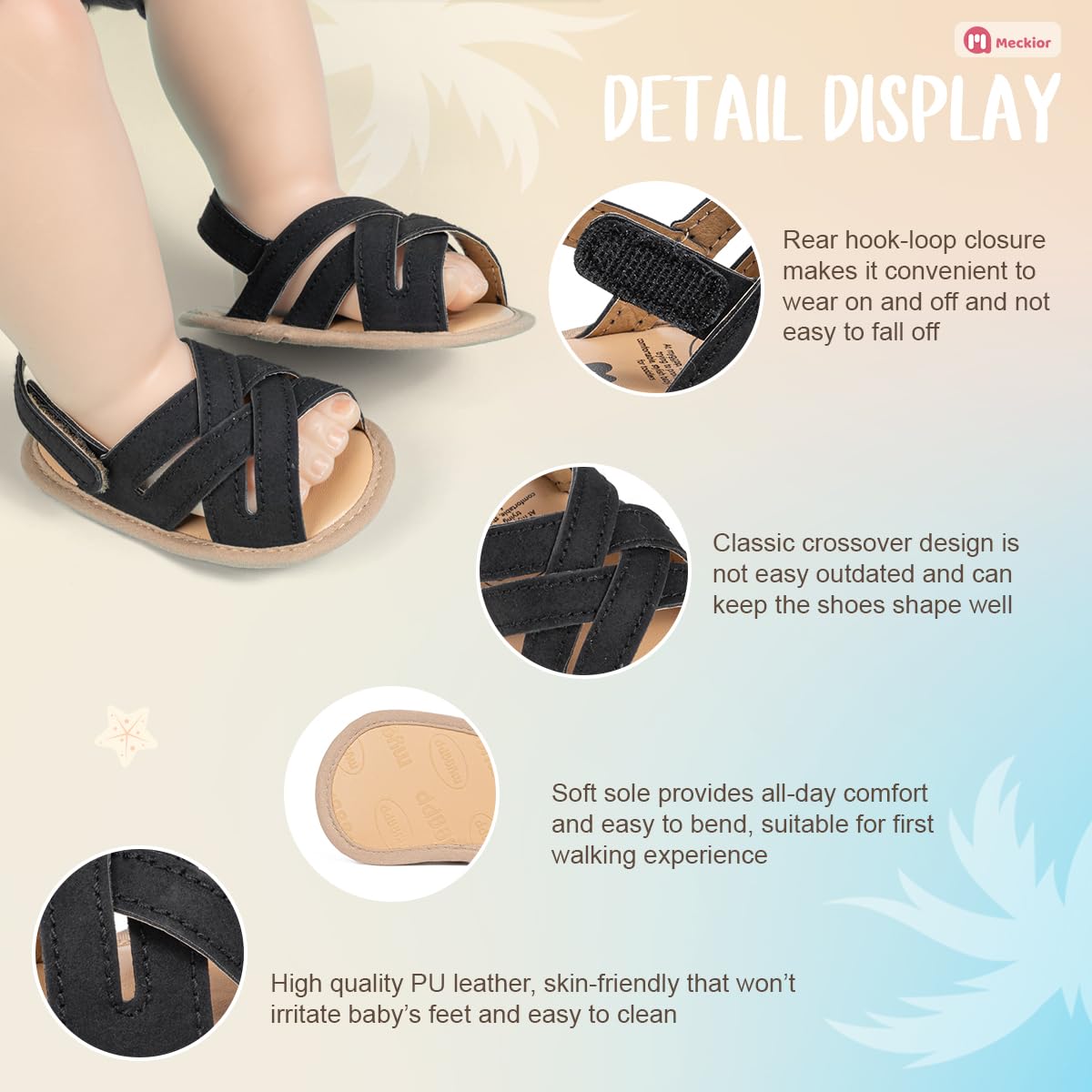 Meckior Infant Baby Girls Boys Summer Sandals Open Toe Lace Princess Dress Wedding Flats Shoes Newborn Toddler Soft Non-slip Sole First Walker Crib Shoes