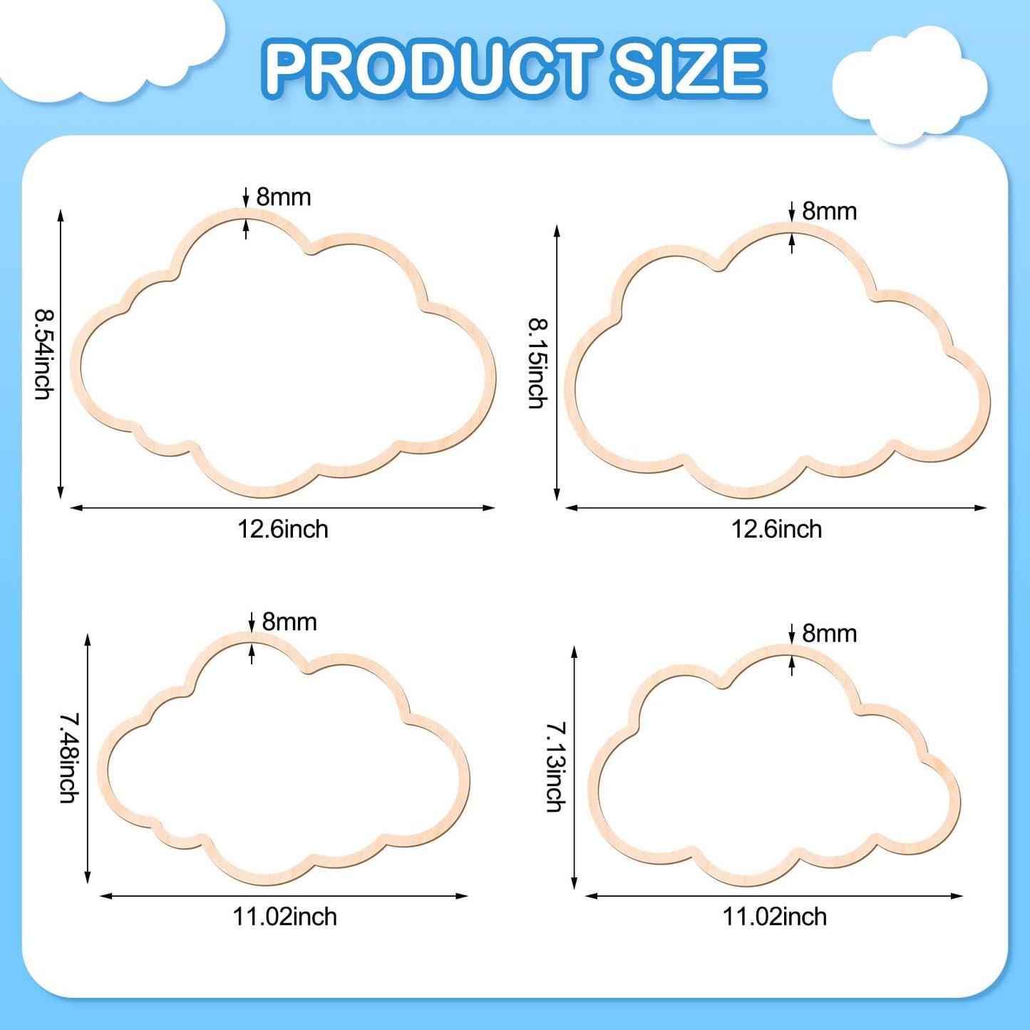 Kathfly4 Pieces Boho Nursery Cloud Star Wall Decor Wooden Babyroom Moon Rattan Wall Decor Wooden Rainbow for Children Baby Kids Boys Girls Bedroom Nursery Pendant(Cloud Moon Star)