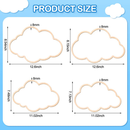 Kathfly4 Pieces Boho Nursery Cloud Star Wall Decor Wooden Babyroom Moon Rattan Wall Decor Wooden Rainbow for Children Baby Kids Boys Girls Bedroom Nursery Pendant(Cloud Moon Star)