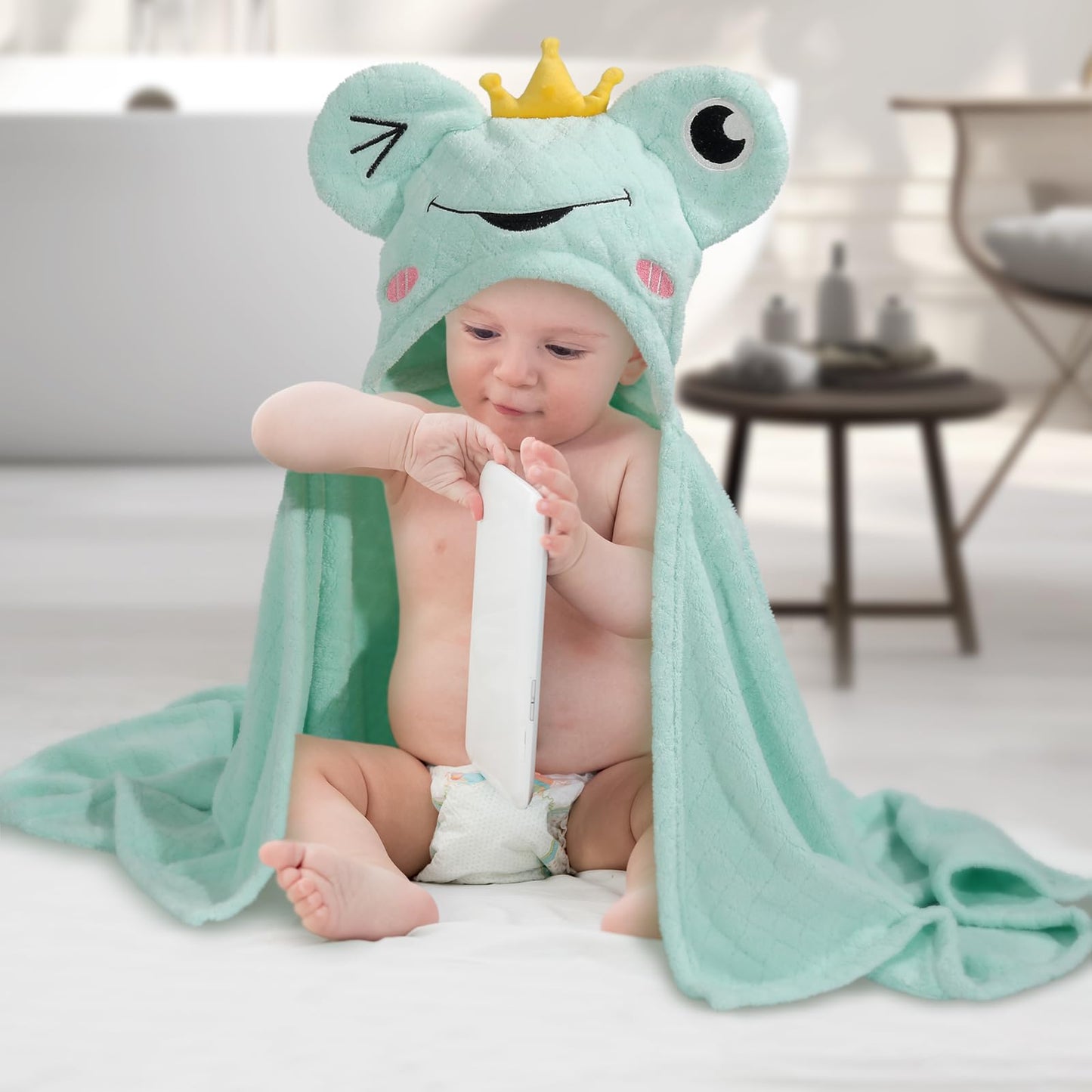 Hooded Baby Towels Boy for 0-6 Years, 50"x 32" Extra Large Toddler Bath Towels with Hood for Boys & Girls, 2-Pack Absorbent Thick Soft Gift for Kids Yellow Lion & Orange Monkey