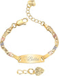 Personalized Child ID Bracelet-18K Gold Plated Tri-Color Chain Custom Name ID Plate Bar Bracelet for Children Toddler from Mom,Engraved Kid Name Customized Birthday,Back To School Gift for Daughter