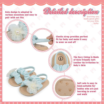 Meckior Infant Baby Girls Boys Summer Sandals Open Toe Lace Princess Dress Wedding Flats Shoes Newborn Toddler Soft Non-slip Sole First Walker Crib Shoes