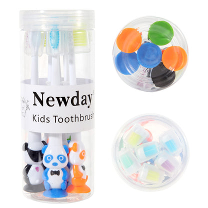 Kids toothbrushes 6 Pack Set Soft Bristles with Suction Cup, Includes Travel Covers, Bear Panda toothbrushes for Kids Boys & Girls, Toddlers &Children Teeth Age 3+