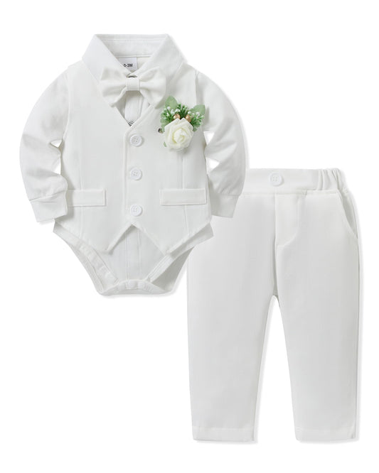 SANMIO Baby Boy Clothes Suits Infant Gentleman Outfit Collared Dress Shirt+Vest+Tie+Corsage+Pants 5Pcs Baby Suit Sets