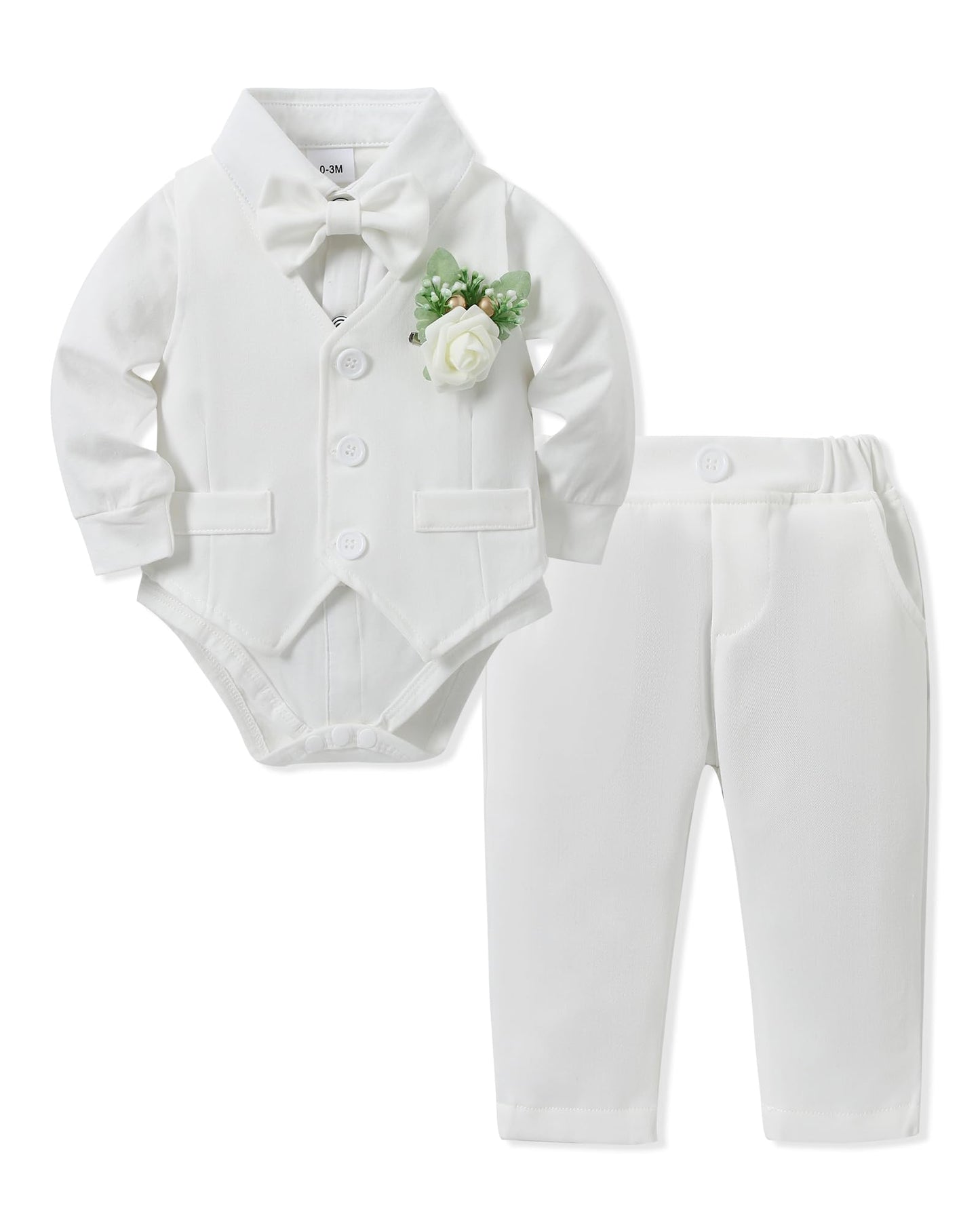 SANMIO Baby Boy Clothes Suits Infant Gentleman Outfit Collared Dress Shirt+Vest+Tie+Corsage+Pants 5Pcs Baby Suit Sets