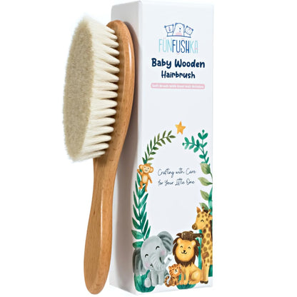 Baby Hair Brush with Soft Goat Bristles - Wooden Cradle Cap Brush for Newborns, Infants, Toddlers, and Kids - Gentle Scalp Grooming and Styling for Baby Girls and Boys (Sky)