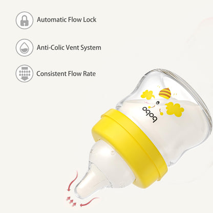 YOHKOH Glass Baby Bottles with Slow Flow Nipple, Newborn Anti-Colic Baby Bottles for 0+ Months, Wide Neck Feeding Bottle, Clear (Red, 2.7oz (Pack of 2))