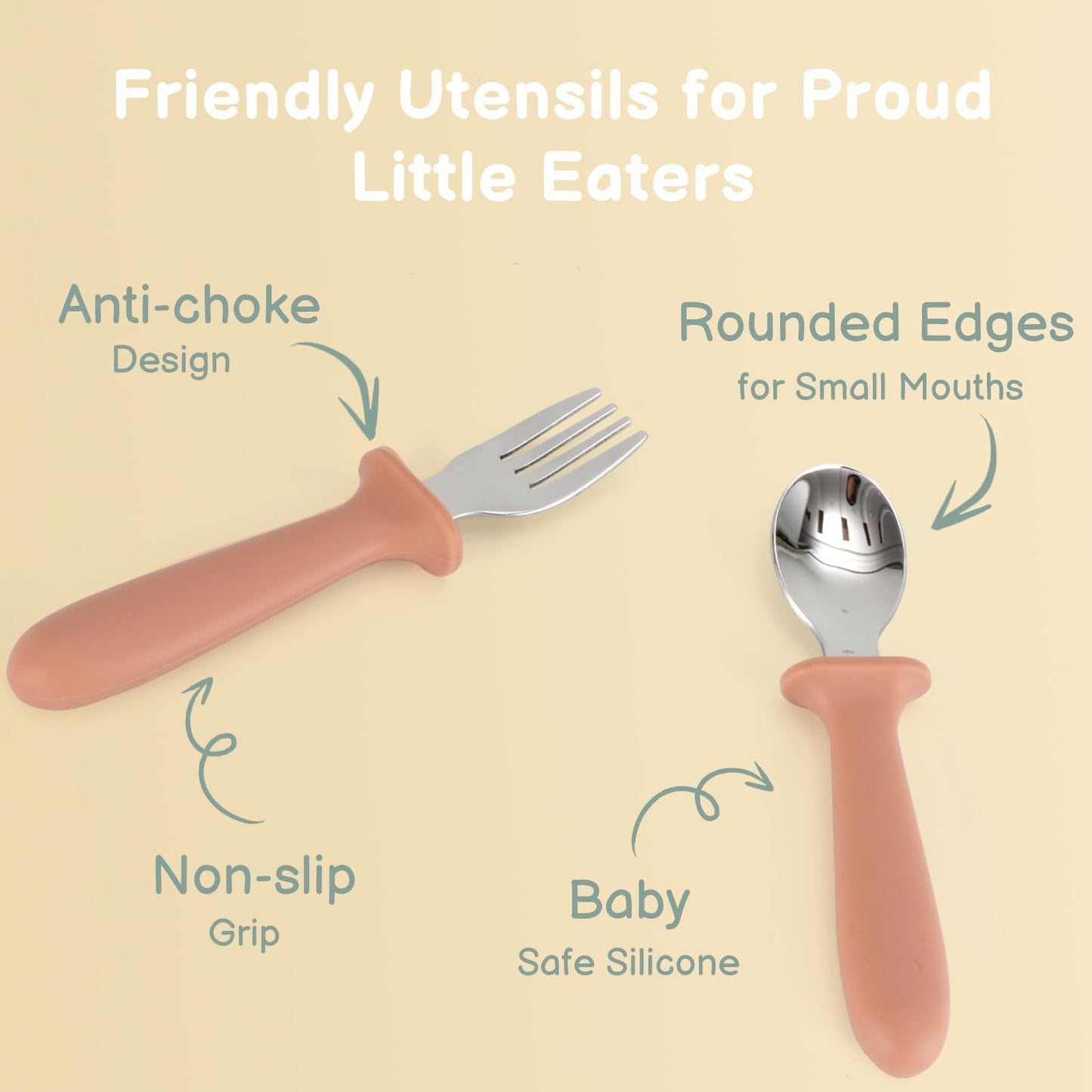 Toddler Utensils, 6 Pack kids Silverware Set with Silicone Handle, 18/8 Stainless Steel Children Safe Forks and Spoons, Dishwasher Safe