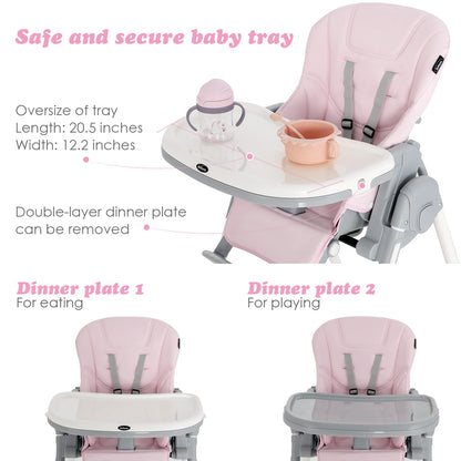 INFANS High Chair for Babies & Toddlers, Foldable Highchair with Multiple Adjustable Backrest, Footrest and Seat Height, Removable Tray, Detachable PU Leather Cushion, Built-in Rear Wheels (Black)