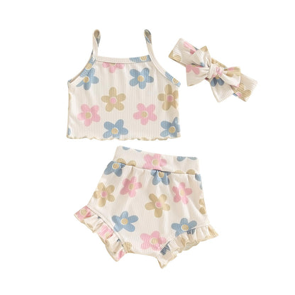 Murnouche Newborn Baby Girl Summer Clothes Sleeveless Floral Top Ribbed Shorts Boho Outfit Set