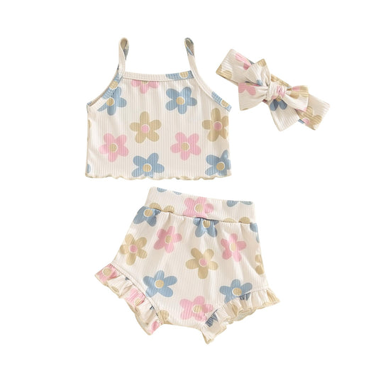 Murnouche Newborn Baby Girl Summer Clothes Sleeveless Floral Top Ribbed Shorts Boho Outfit Set
